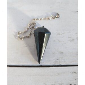 Crystal Pendulum Black Tourmaline Handmade Tumbled Hexagonal Cone Chakra Dowsing